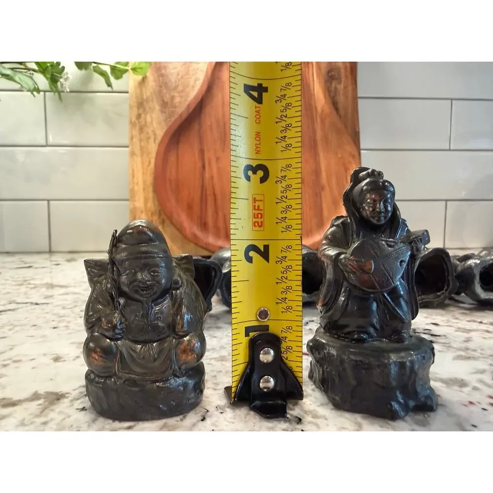 Lot of 13 Vintage Occupied Japan Metal Seven Lucky Gods Figurines